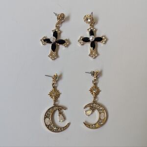 Celestial Dangle Earrings And Gothic Jewel Cross Earrings